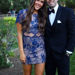 Blue lace mini dress